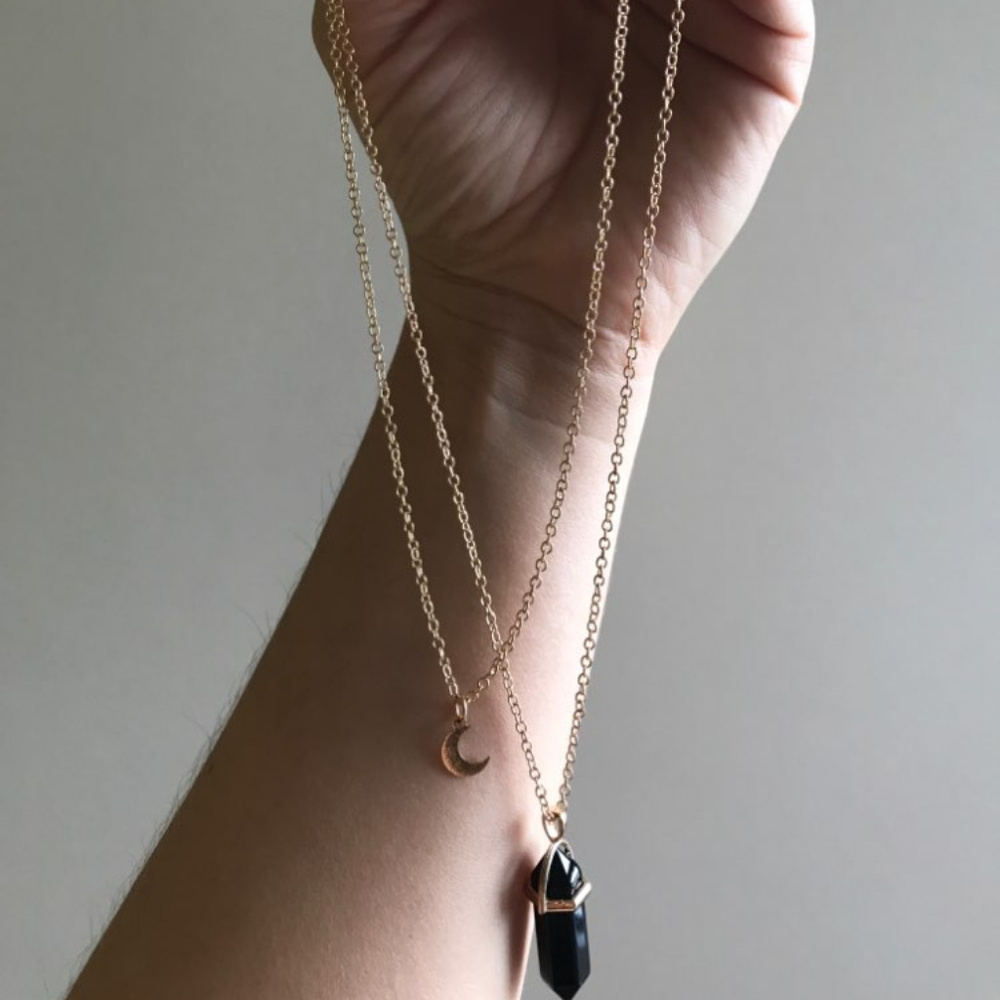 SOLD choker Double Moon Pendant Neckalce chain - Picture 4 of 8